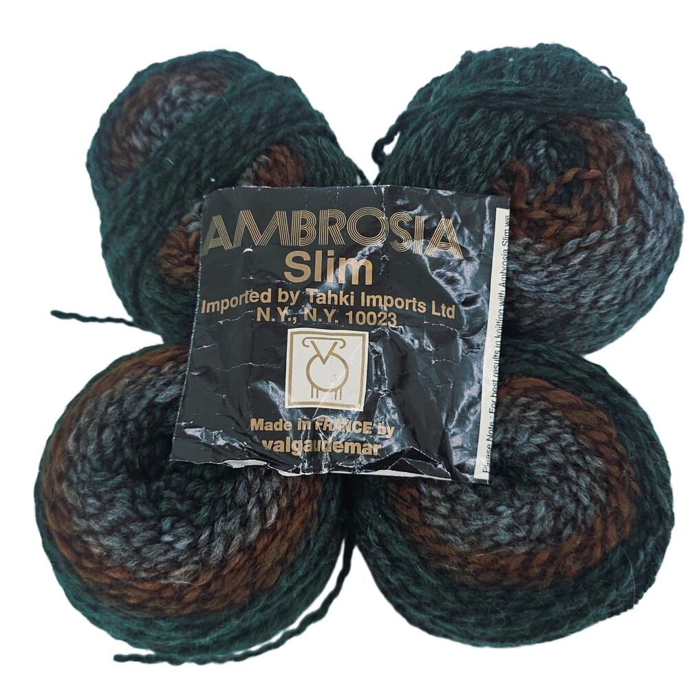 4 Tahki Imports Ambrosia Slim yarn #662 dark green brown Pure New Wool France